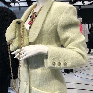 Fall/winter 2020 Tweed Faux Fur coat in light green
